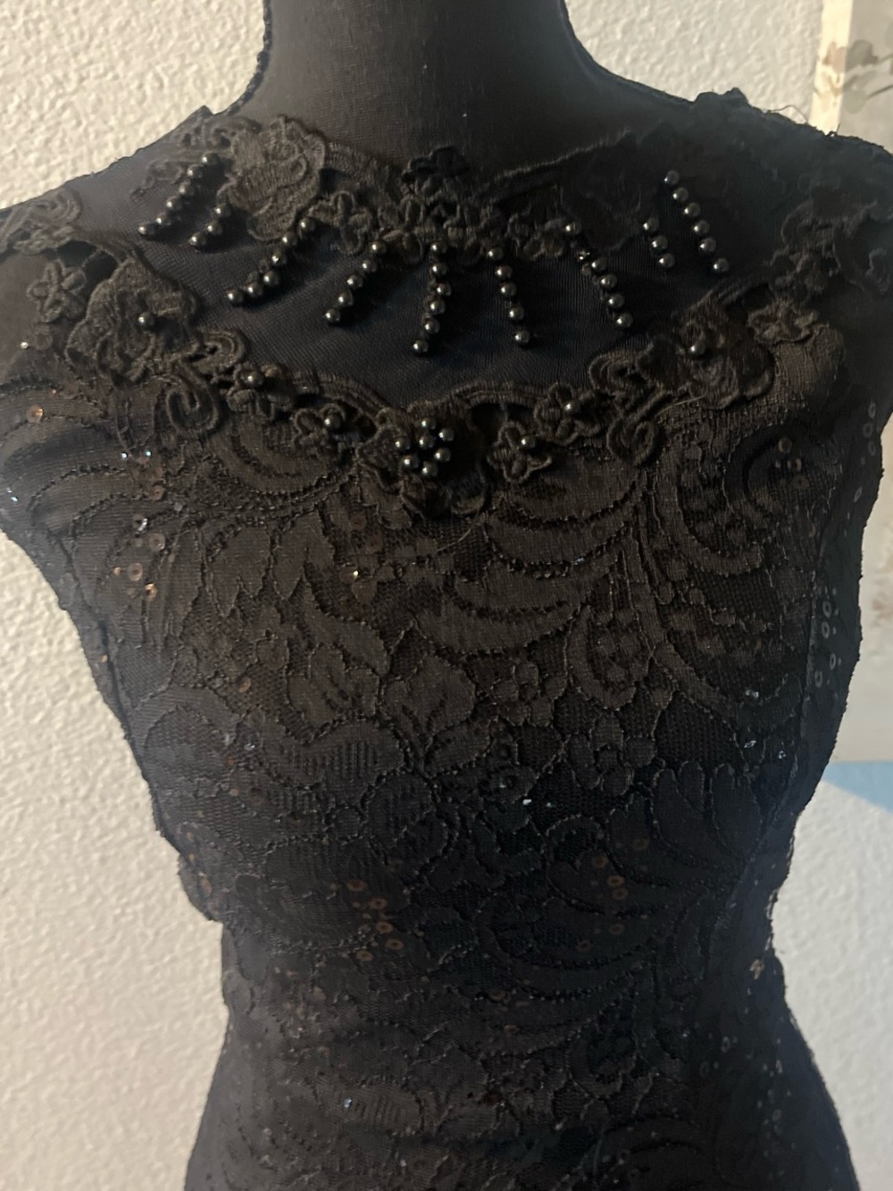 Elegant Black Lace Beaded Evening Dress by La scala